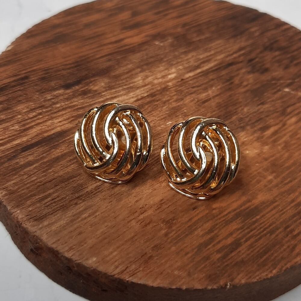 Vintage Gold Tone Love Knot Clip Earrings